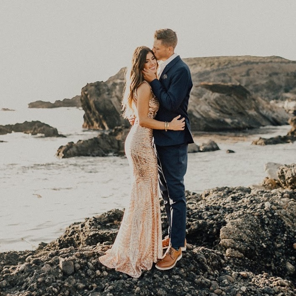 Pink sequins gown with open back